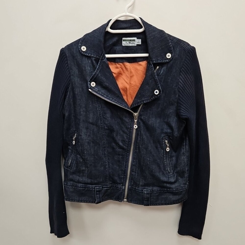 Dr Martens Agyness Deyn Cropped Denim Biker Rare Jacket Ribbed Sleeves